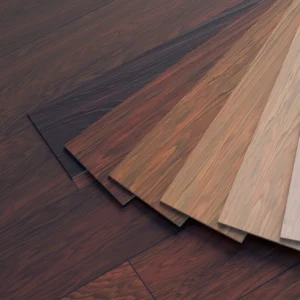 Assorted wood floor planks displayed