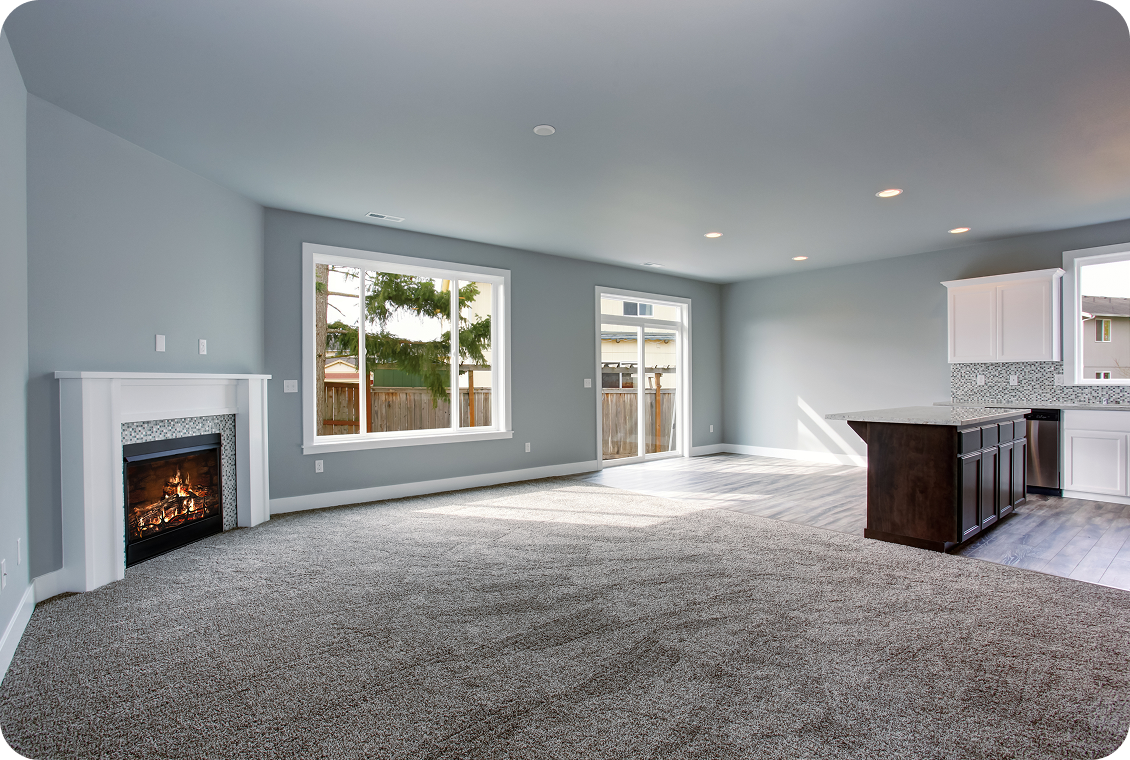 Spacious living room with fireplace